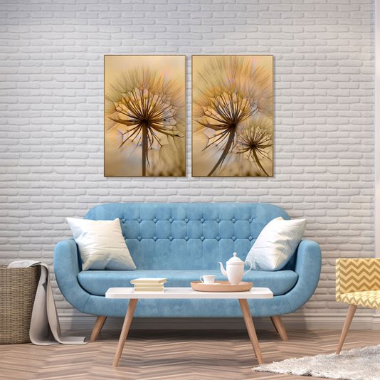 Quadro Decorativo com Moldura Natural Tingida Flor Dente de Leão