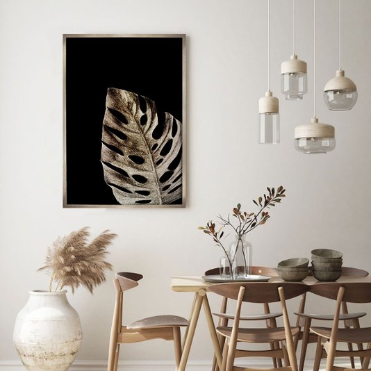 Quadro com Moldura Prata Arte Folha com Fundo Preto 70x100 cm