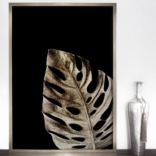 Quadro com Moldura Prata Arte Folha com Fundo Preto 70x100 cm