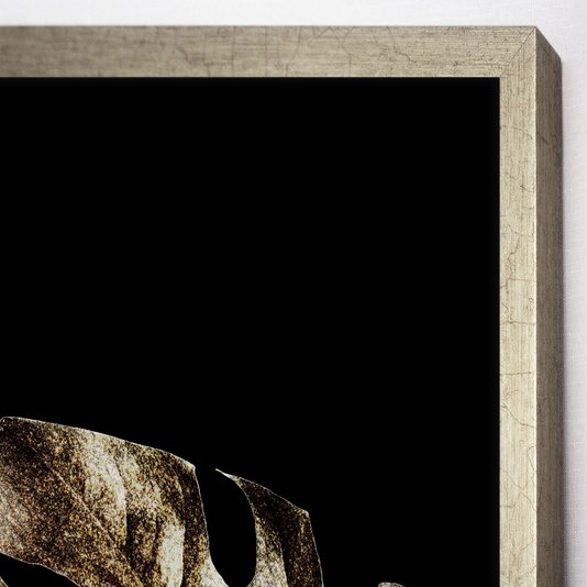 Quadro com Moldura Prata Arte Folha com Fundo Preto 70x100 cm