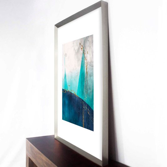 Quadro com Moldura Prata Chanfrada Arte Moderna Abstrata Azul Mountain