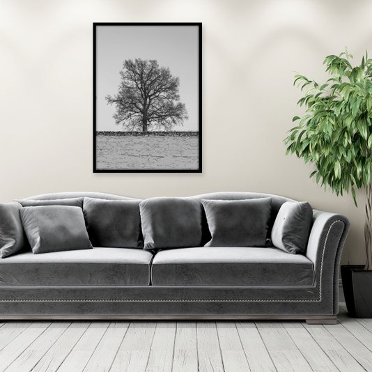 Quadro com Moldura Preta Árvore em Preto e Branco - Escolha o Tamanho