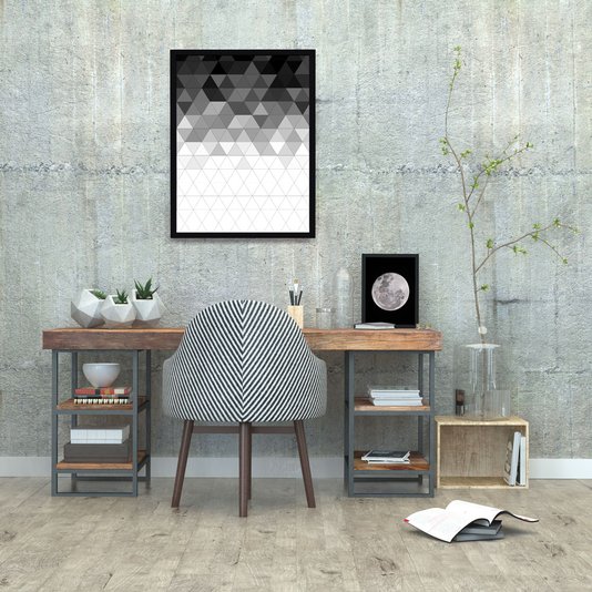 Quadro com Moldura Preta Decorativo Arte Geométrica em Preto e Branco - Escolha o Tamanho