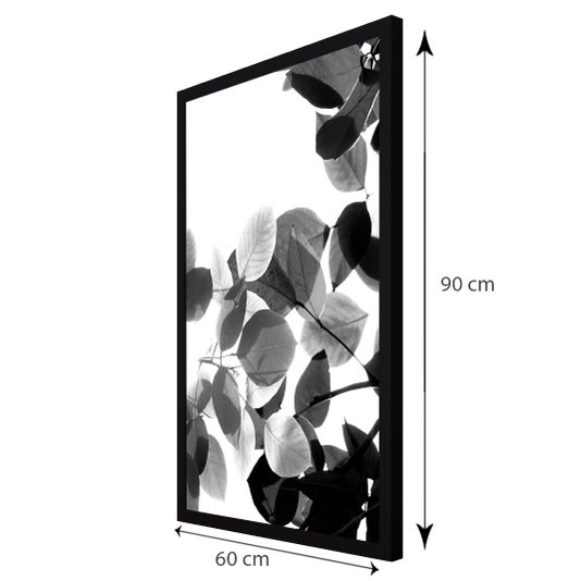 Quadro com Moldura Preta Floral em Preto e Branco 60x90cm