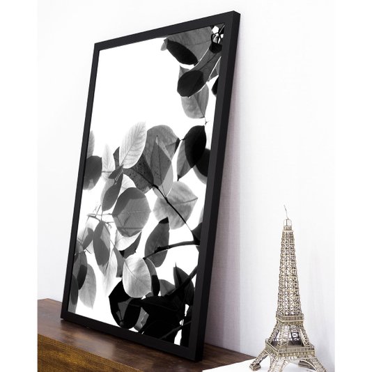 Quadro com Moldura Preta Floral em Preto e Branco 60x90cm