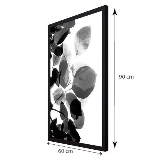 Quadro com Moldura Preta Folhas em Preto e Branco 60x90cm