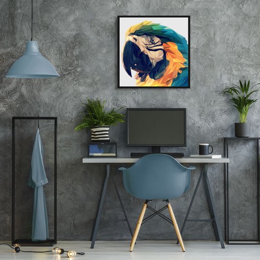 Quadro Arara Geométrica com Moldura Preta: Toque Moderno e Sofisticado na sua Decoração