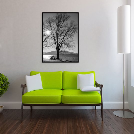 Quadro com Moldura Preta Decorativo Paisagem Árvore