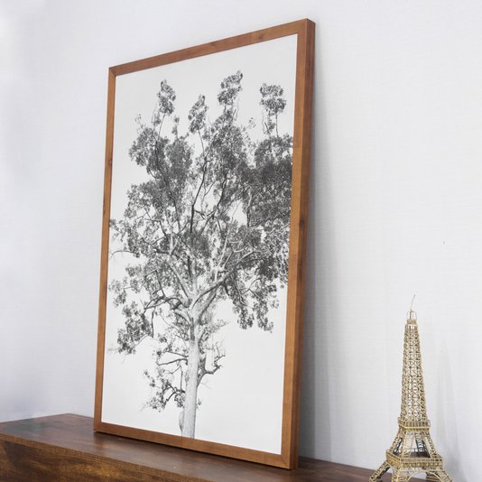 Quadro com Moldura Rústica Árvore em Preto e Branco 70x100 cm