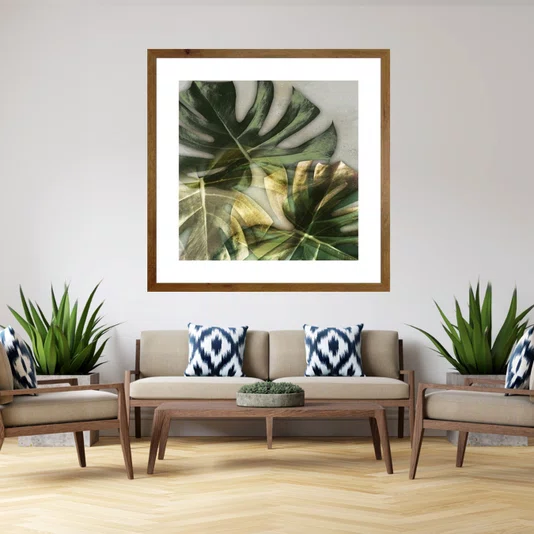 Quadro com Moldura Rústica Imagem Folha de Adão 70x70cm