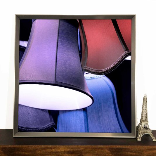 Quadro Criativo Moderno Arte Lustres Coloridos com Moldura Prata Chanfrada