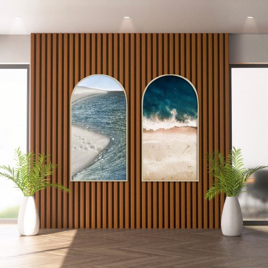 Quadro Lençois Maranhenses Formato Janela com Moldura Marupá Natural