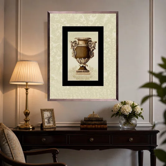 Quadro de Ânfora Marrom com Moldura na Cor Bronze 75x95cm