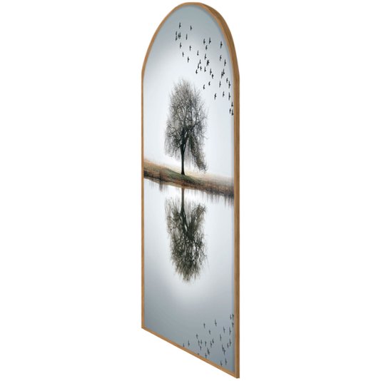 Quadro de  Arvore Preto e Branco Formato Janela com Moldura em Madeira Freijó