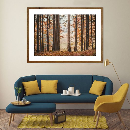 Quadro de Árvores Paisagem Floresta 70x50 cm Moldura Rústica