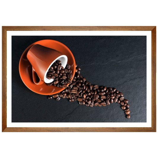Quadro de Bebidas Xícara com Grãos de Café 60x40 cm