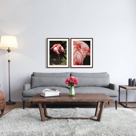 Quadro de Flamingo Decorativo com Moldura Estilo Rústico 60x80 cm