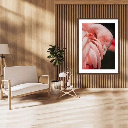 Quadro de Flamingo Decorativo II com Moldura Estilo Rústico 60x80 cm