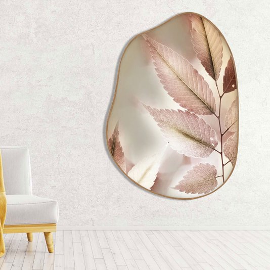 Quadro de Flores em Tons Rosê com Formato Orgãnico em Madeiro Freijó
