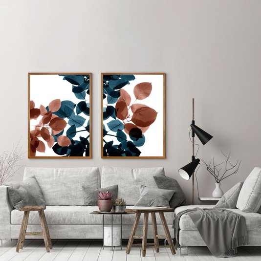 Quadro Decorativo Folhas Azuis e Marrons: Beleza Natural para sua Casa