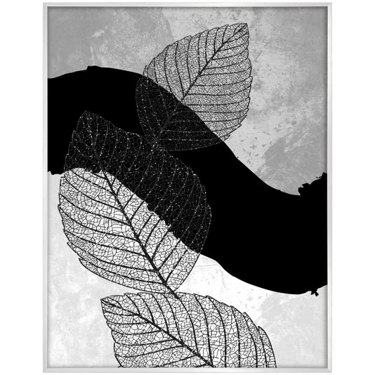 Quadro de Folhas e Arte Abstrata em Preto e Branco 70x90 cm