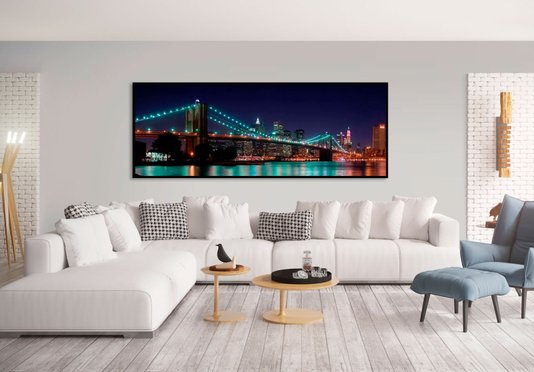 Quadro Decorativo com Moldura Preta Ponte Brooklyn a Noite: Qualidade Sem Igual