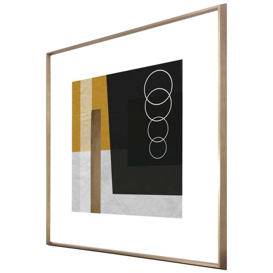 Quadro Decorativo Abstrato Bronze Geométrico Círculos 90x90 cm