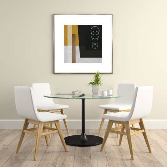 Quadro Abstrato Decorativo Geométrico Círculos com Moldura Chanfrada Bronze