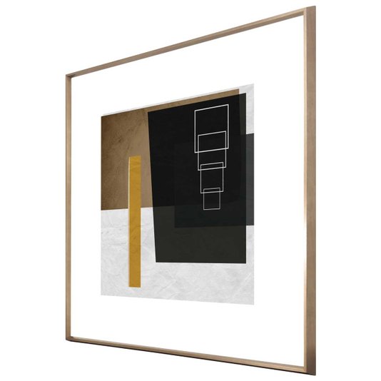 Quadro Decorativo Abstrato Bronze Geométrico Quadrados 90x90 cm