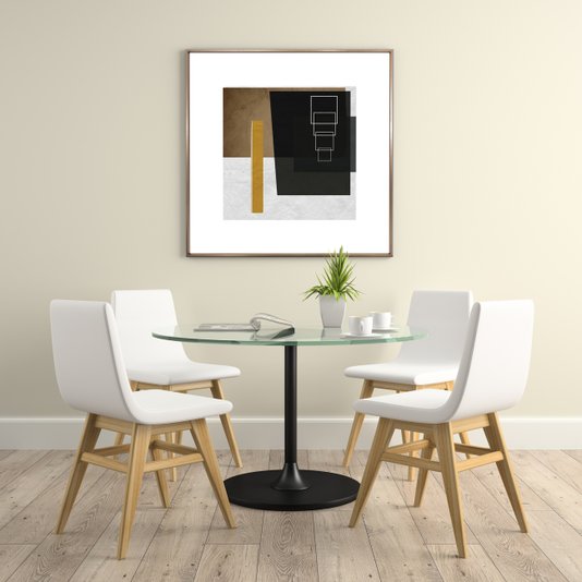 Ambiente com Quadro Decorativo Abstrato Bronze Geométrico Quadrados
