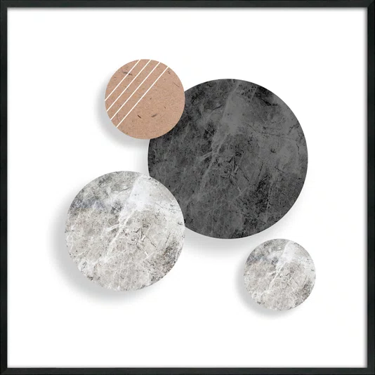 Quadro Decorativo Abstrato Círculos Modernos com Moldura e Vidro