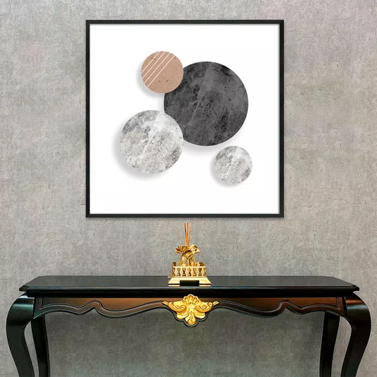 Quadro Decorativo Abstrato Círculos Modernos com Moldura e Vidro