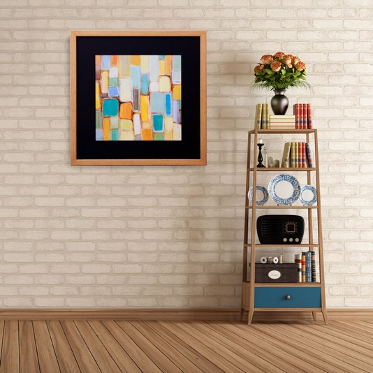 Quadro Decorativo Abstrato Colorido com Moldura Rústica 45x45cm