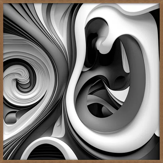 Quadro Decorativo Abstrato Espiral em Tons de Cinza com Moldura e Vidro