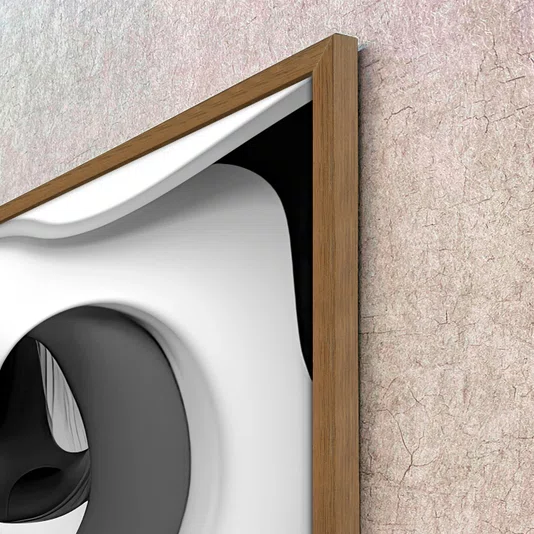 Quadro Decorativo Abstrato Espiral em Tons de Cinza com Moldura e Vidro