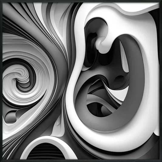Quadro Decorativo Abstrato Espiral em Tons de Cinza com Moldura e Vidro