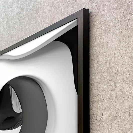 Quadro Decorativo Abstrato Espiral em Tons de Cinza com Moldura e Vidro