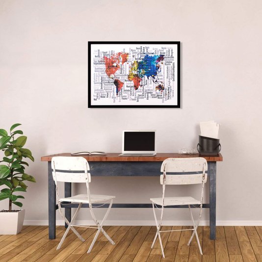 Quadro Decorativo Abstrato Mapa Mundo 70x50cm