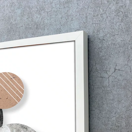 Quadro Decorativo Abstrato Moderno Círculos Texturizados com Moldura e Vidro