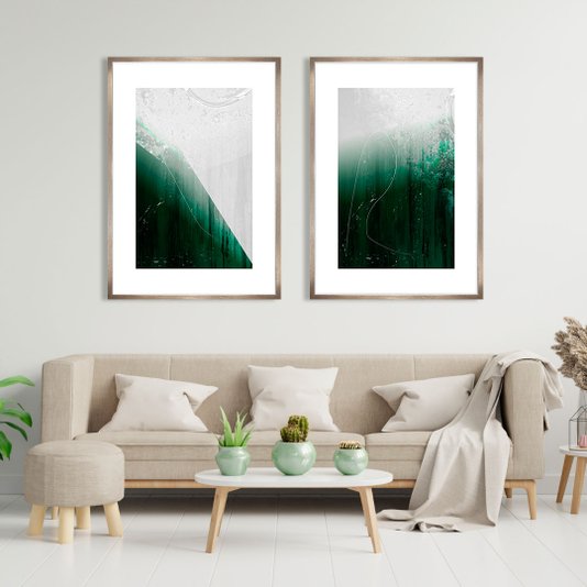 Quadro Decorativo Abstrato Moderno com Tons Verdes 70x90 cm