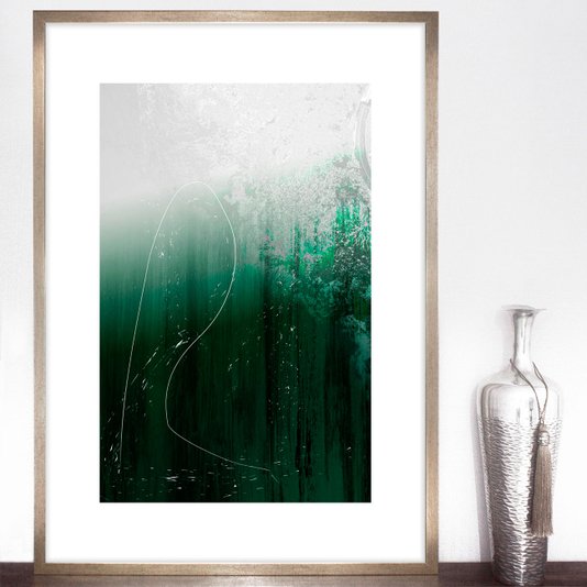 Quadro Decorativo Abstrato Moderno com Tons Verdes 70x90 cm