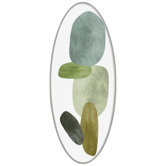 Quadro Decorativo Abstrato Tons Verde em MDF Prata: Formato Canoa