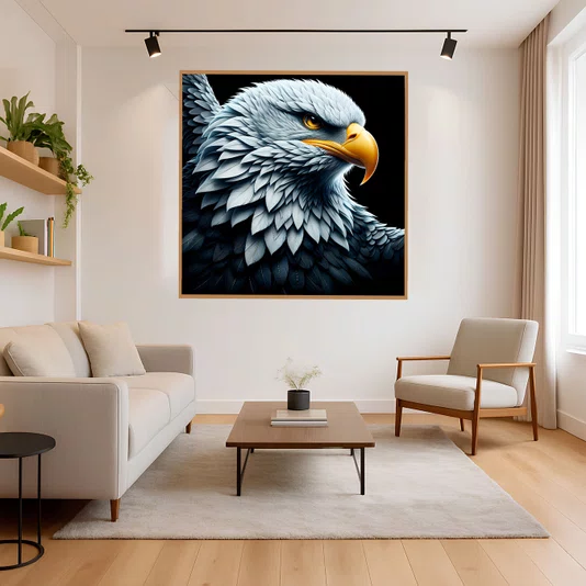 Quadro Decorativo Águia de Cabeça Branca Olhar Penetrante com Moldura e Vidro