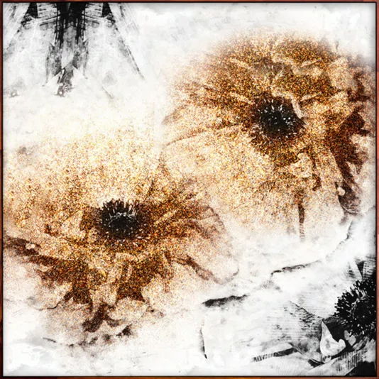 Quadro Decorativo Arte Moderna Abstrata Dourada Radiante Decoração Luxuosa 120x120 cm