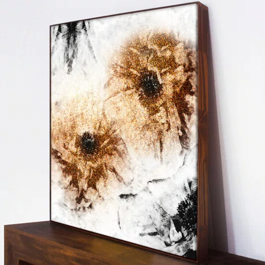 Quadro Decorativo Arte Moderna Abstrata Dourada Radiante Decoração Luxuosa 120x120 cm