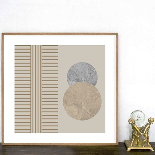 Quadro Decorativo Geométrico Arte Moderna com Círculos em Fundo Nude
