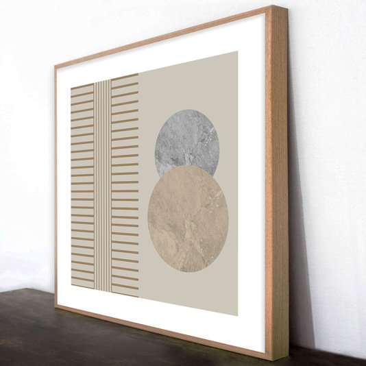 Quadro Decorativo Geométrico Arte Moderna com Círculos em Fundo Nude