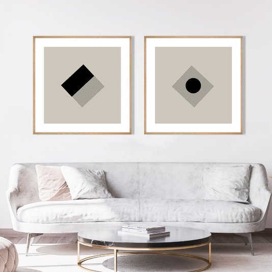 Quadro Decorativo Arte Moderna Geométrica com Fundo Nude Escolha o Tamanho