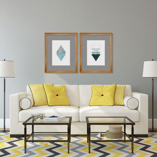 Quadro Decorativo Arte Moderna Geométrico Triângulos Verde Água 90x110cm