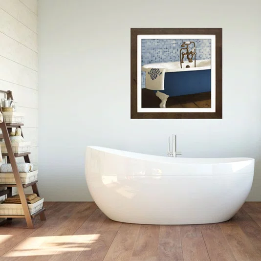 Quadro Decorativo Banheira Azul e Branca 35x35cm
